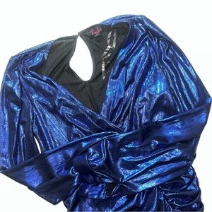 Fashio Blue Metallic Midi Dress